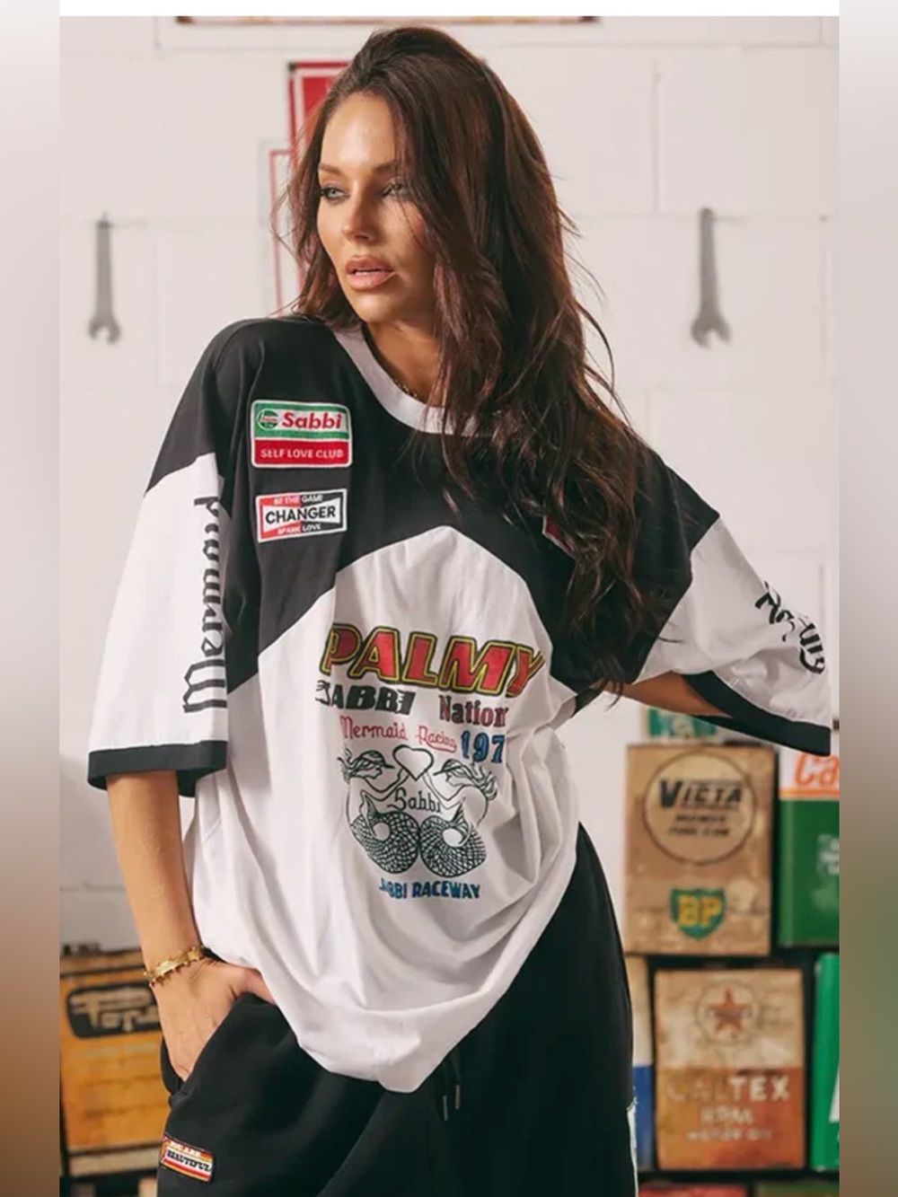 THE VERY OVERSIZED MERMAID RACING TEE - BLACK & WHITE